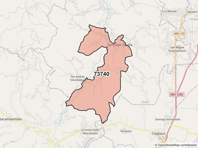 Mapa del código postal 73740, Zautla, Puebla