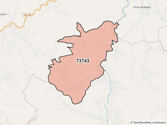 Mapa del código postal 73743, Zautla, Puebla
