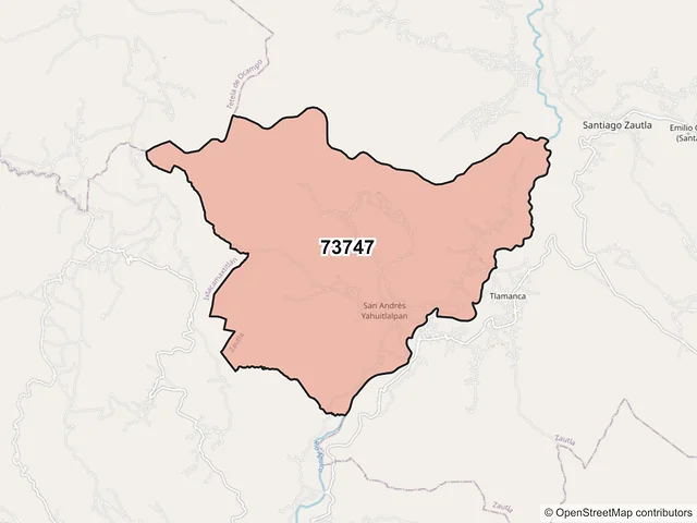 Mapa del código postal 73747, Zautla, Puebla