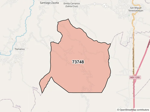 Mapa del código postal 73748, Zautla, Puebla