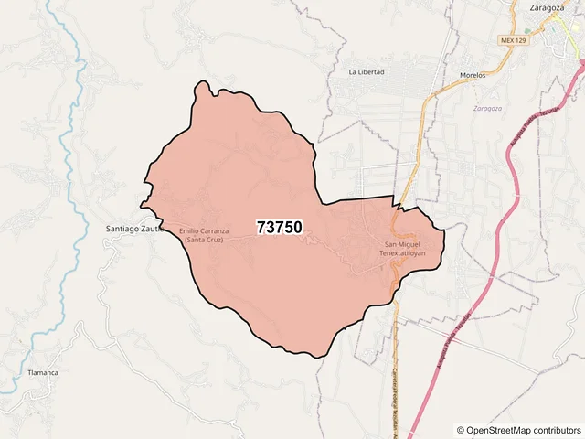 Mapa del código postal 73750, Zautla, Puebla