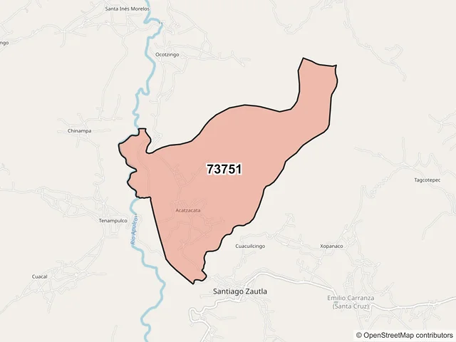 Mapa del código postal 73751, Zautla, Puebla