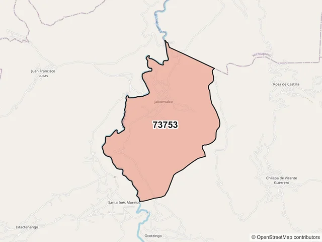 Mapa del código postal 73753, Zautla, Puebla