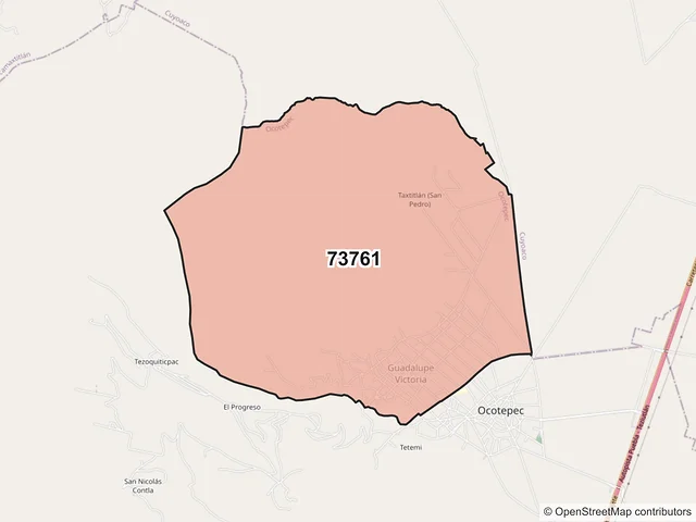 Mapa del código postal 73761, Ocotepec, Puebla