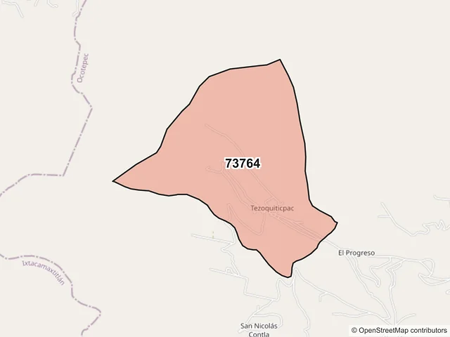 Mapa del código postal 73764, Ocotepec, Puebla