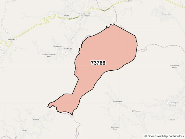 Mapa del código postal 73766, Ocotepec, Puebla