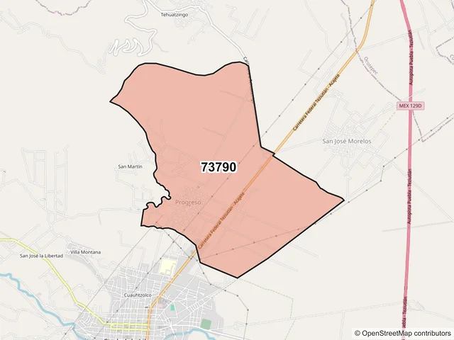 Mapa del código postal 73790, Libres, Puebla