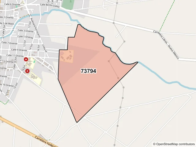 Mapa del código postal 73794, Libres, Puebla