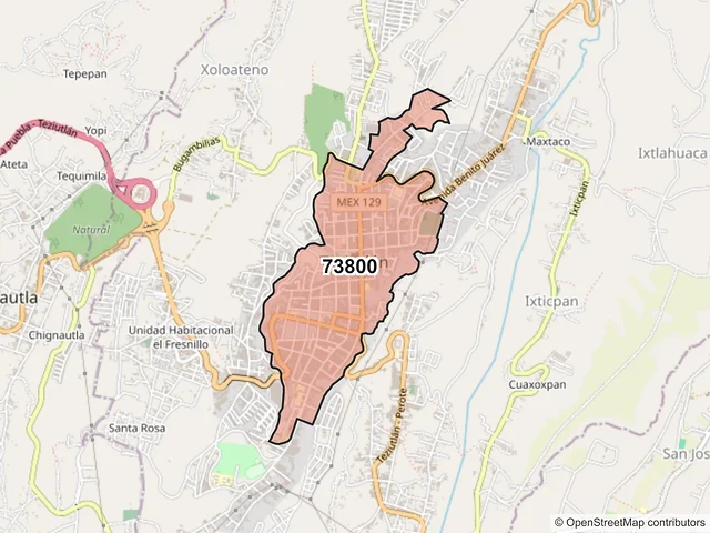 Mapa del código postal 73800, Teziutlán, Puebla