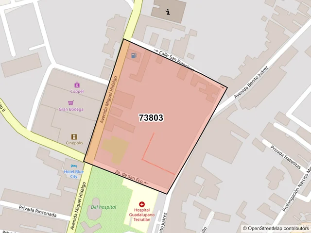 Mapa del código postal 73803, Teziutlán, Puebla