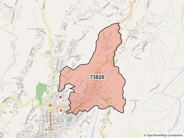Mapa del código postal 73820, Teziutlán, Puebla