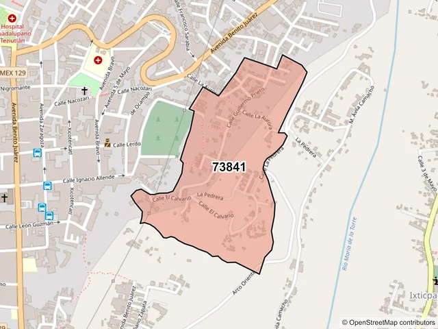 Mapa del código postal 73841, Teziutlán, Puebla
