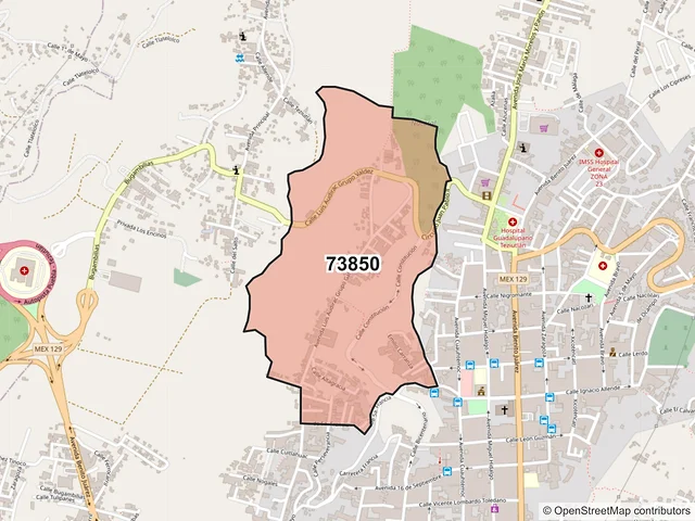 Mapa del código postal 73850, Teziutlán, Puebla