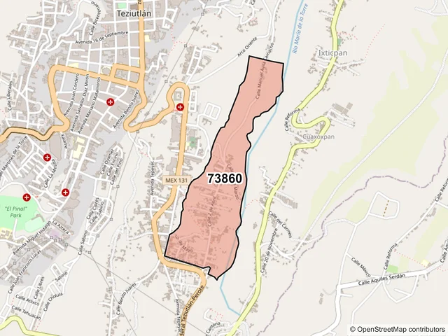 Mapa del código postal 73860, Teziutlán, Puebla