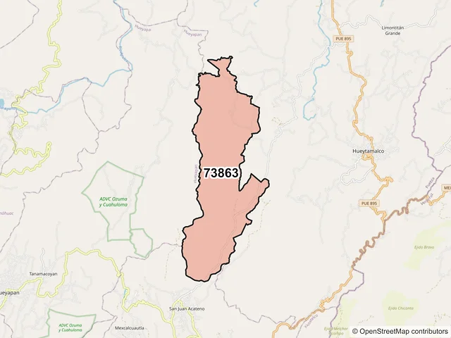 Mapa del código postal 73863, Teziutlán, Puebla