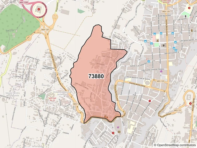 Mapa del código postal 73880, Teziutlán, Puebla