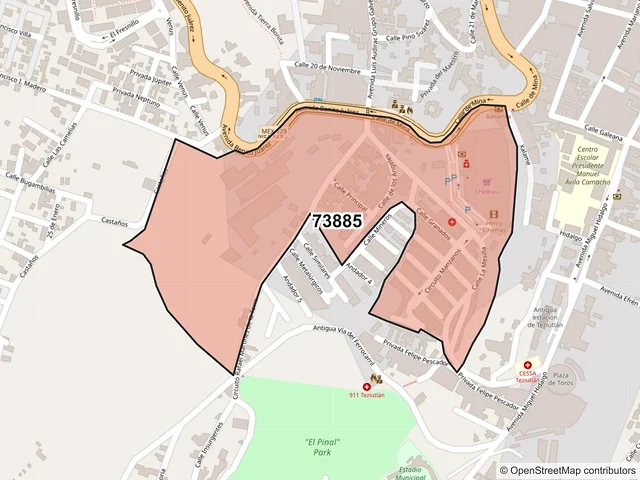 Mapa del código postal 73885, Teziutlán, Puebla