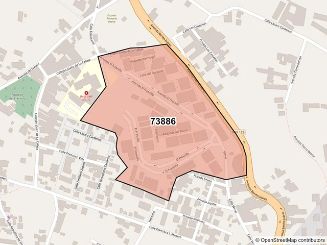 Mapa del código postal 73886, Teziutlán, Puebla