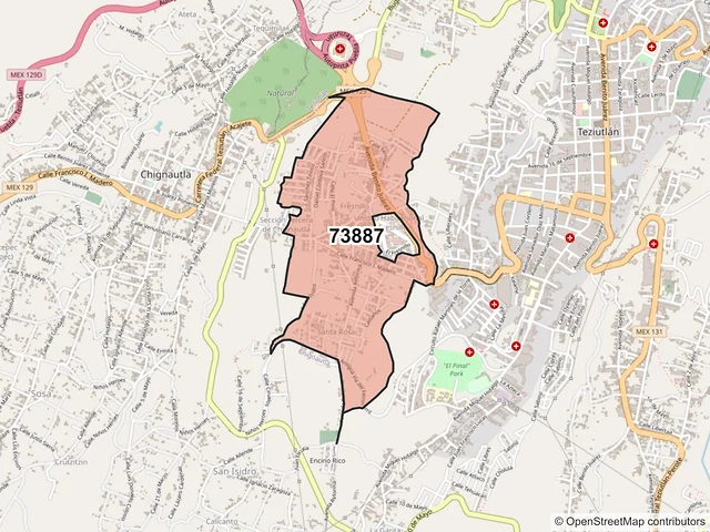 Mapa del código postal 73887, Teziutlán, Puebla