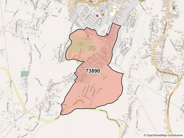 Mapa del código postal 73890, Teziutlán, Puebla