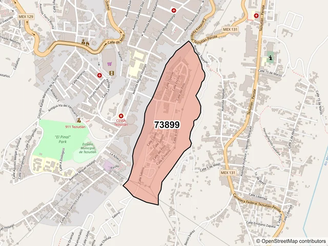 Mapa del código postal 73899, Teziutlán, Puebla