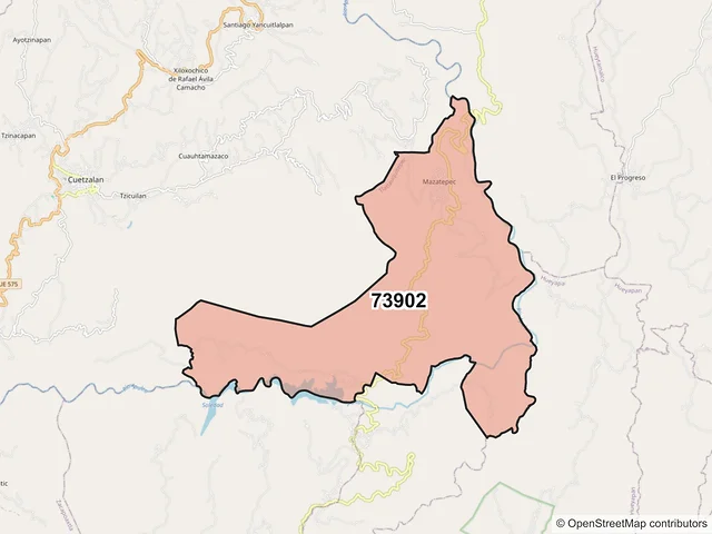 Mapa del código postal 73902, Tlatlauquitepec, Puebla
