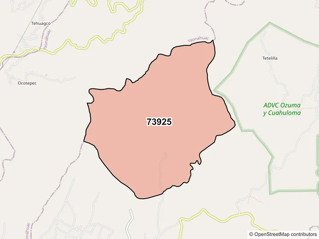 Mapa del código postal 73925, Hueyapan, Puebla