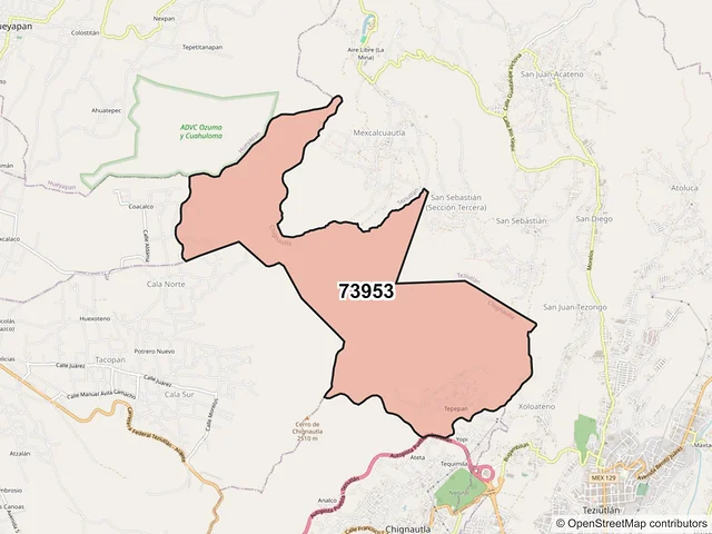 Mapa del código postal 73953, Chignautla, Puebla