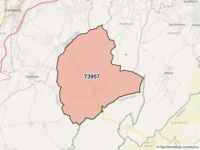 Mapa del código postal 73957, Chignautla, Puebla