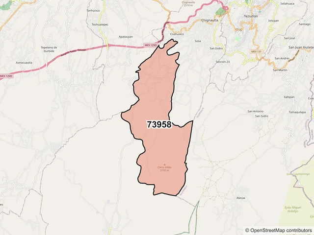 Mapa del código postal 73958, Chignautla, Puebla