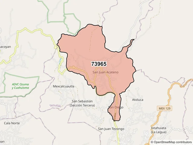 Mapa del código postal 73965, Teziutlán, Puebla