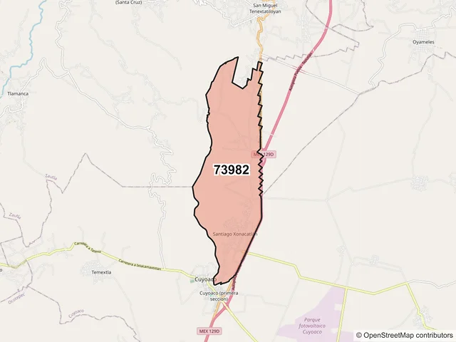 Mapa del código postal 73982, Cuyoaco, Puebla