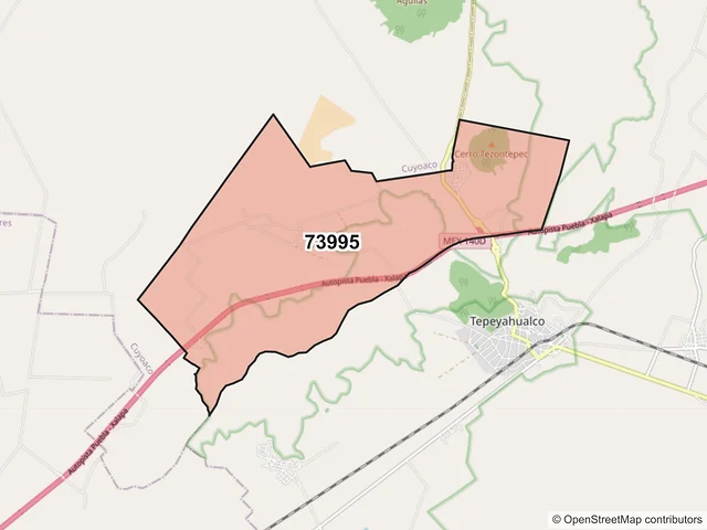 Mapa del código postal 73995, Tepeyahualco, Puebla