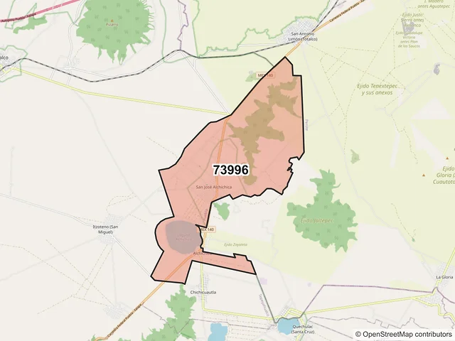 Mapa del código postal 73996, Tepeyahualco, Puebla