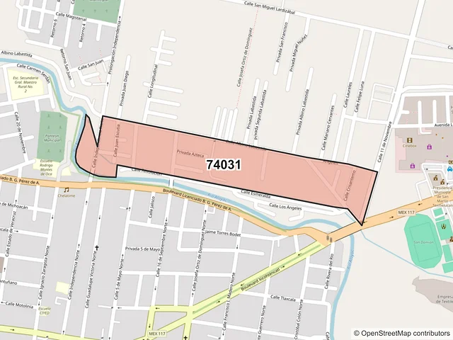 Mapa del código postal 74031, San Martín Texmelucan, Puebla