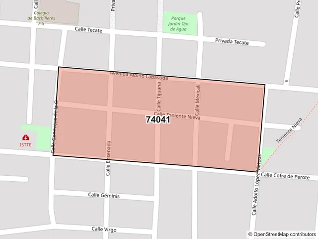 Mapa del código postal 74041, San Martín Texmelucan, Puebla