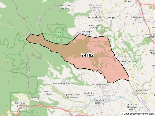 Mapa del código postal 74102, Tlahuapan, Puebla