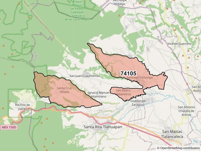 Mapa del código postal 74105, Tlahuapan, Puebla