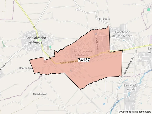 Mapa del código postal 74137, San Salvador el Verde, Puebla