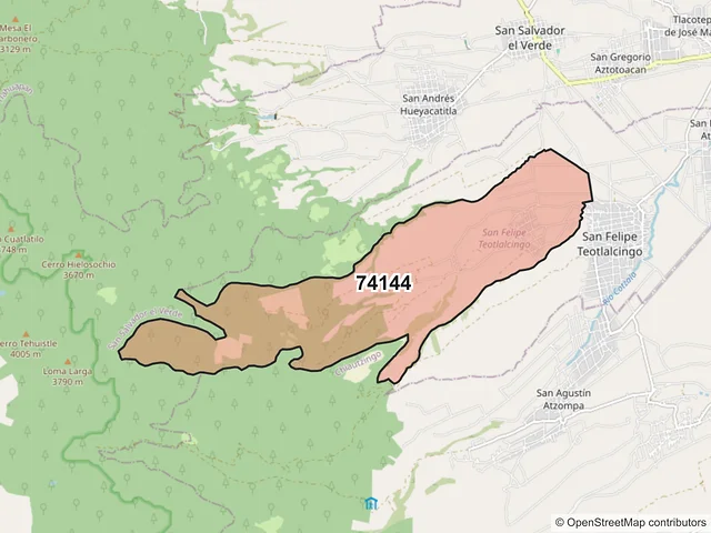 Mapa del código postal 74144, San Felipe Teotlalcingo, Puebla