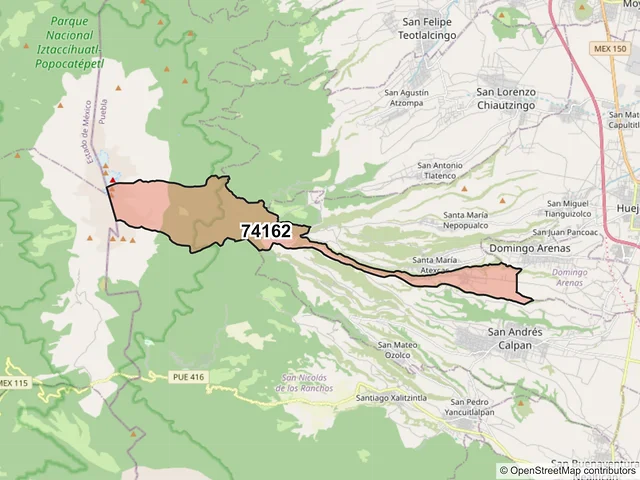 Mapa del código postal 74162, Huejotzingo, Puebla