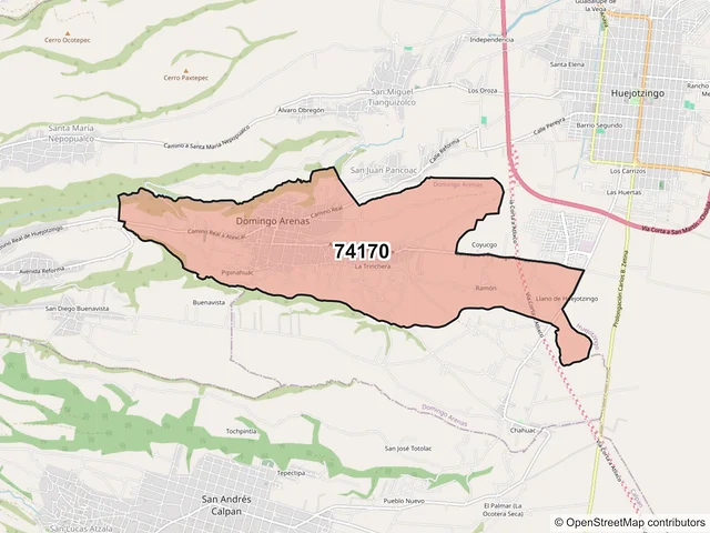 Mapa del código postal 74170, Domingo Arenas, Puebla