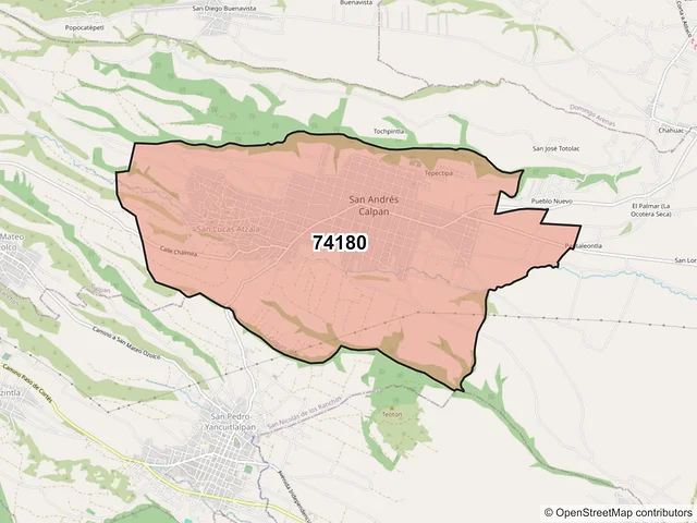 Mapa del código postal 74180, Calpan, Puebla