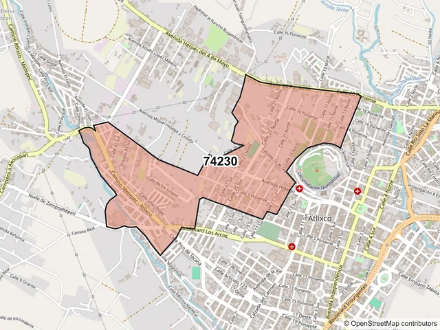 Mapa del código postal 74230, Atlixco, Puebla