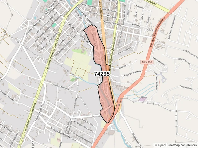 Mapa del código postal 74295, Atlixco, Puebla