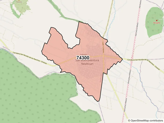 Mapa del código postal 74300, Nealtican, Puebla