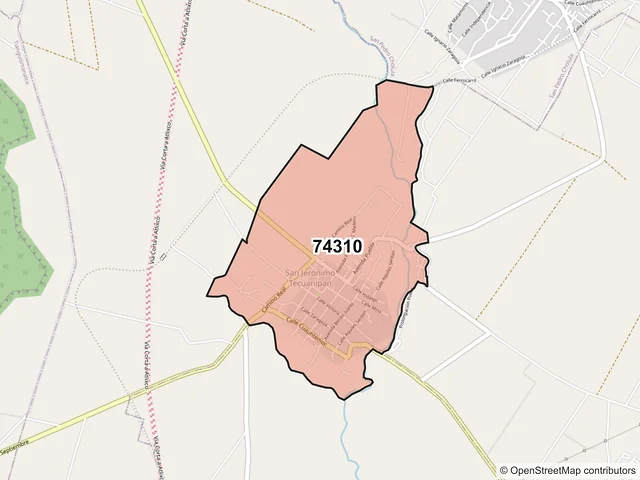 Mapa del código postal 74310, San Jerónimo Tecuanipan, Puebla