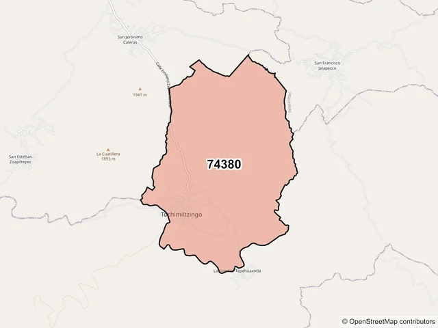 Mapa del código postal 74380, San Diego la Mesa Tochimiltzingo, Puebla