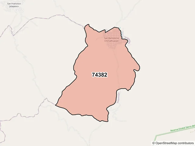 Mapa del código postal 74382, San Diego la Mesa Tochimiltzingo, Puebla