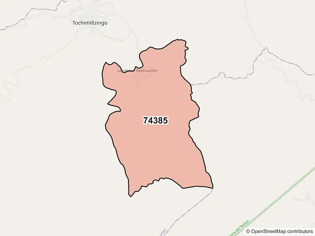 Mapa del código postal 74385, San Diego la Mesa Tochimiltzingo, Puebla